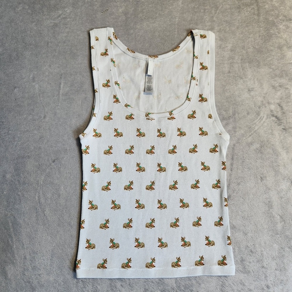New SKIMS Cotton Rib Tank Top Medium M Holiday Vintage Fawn Deer Blue Gray Crop